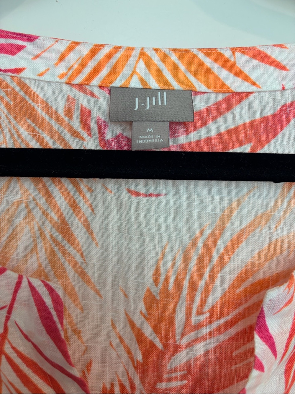 J. Jill 100% Linen Tropical Palm Print Tunic Top Medium Pink Orange White - Picture 4 of 10